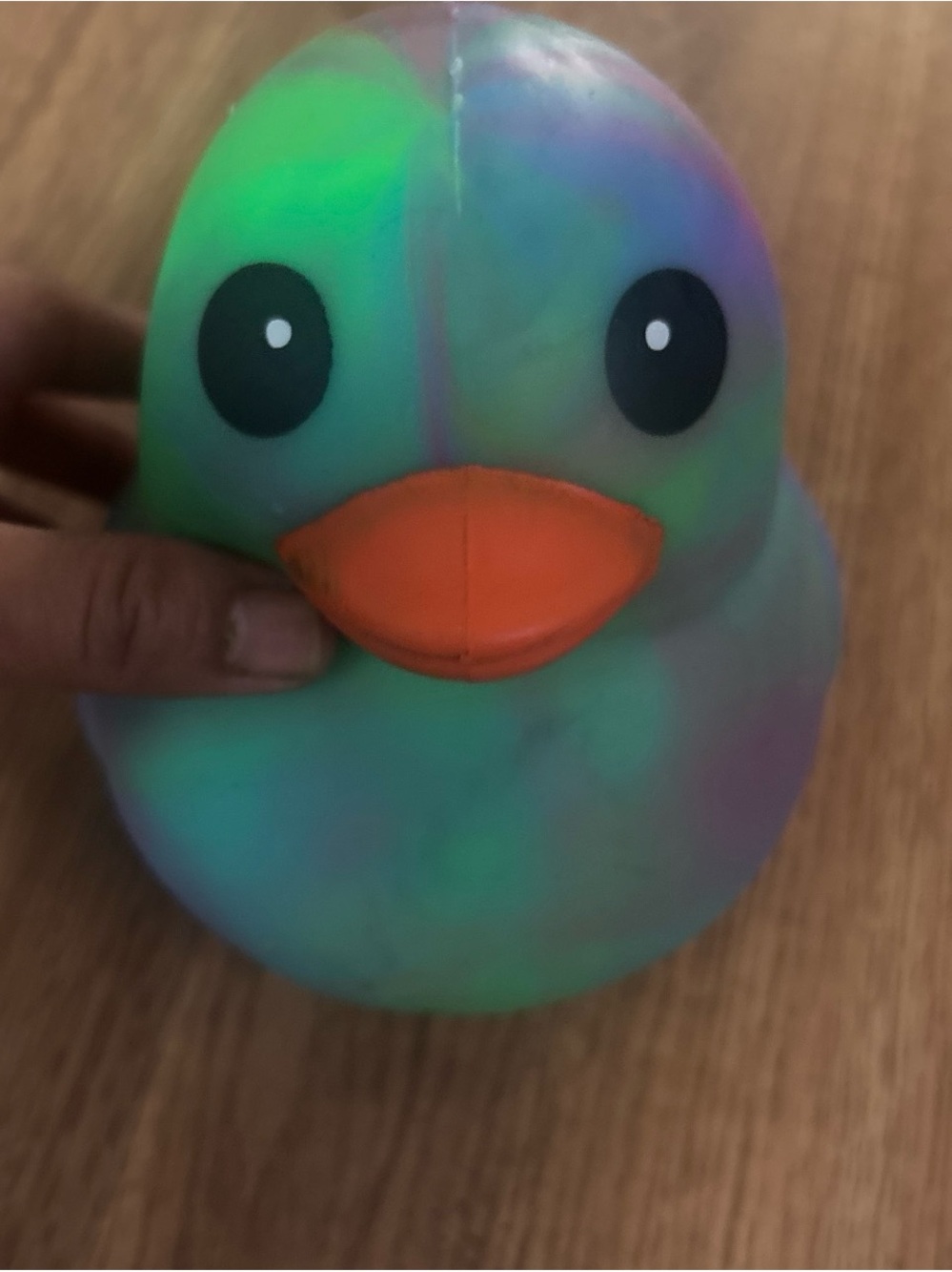 Squeeze Multicolor Green-Blue Plush Duck Toy with Orange Beak